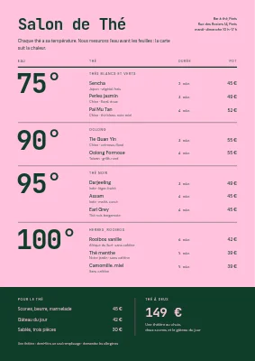 Bar à thé — carte des thés par température