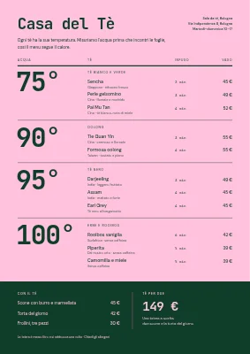 Sala da tè — menu dei tè per temperatura