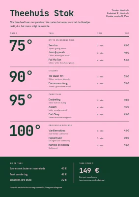 Theebar — theekaart op temperatuur