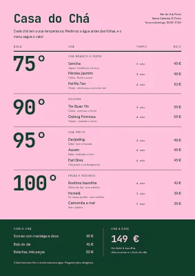 Bar de chá — menu de chás por temperatura
