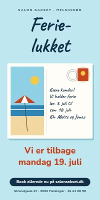 Dørplakat til frisør — ferielukket