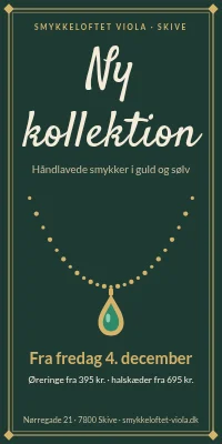 Dørplakat til smykkebutik — ny kollektion