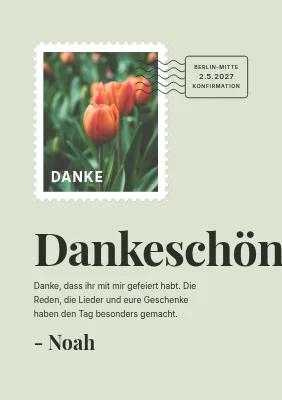 Konfirmation Dankeskarte — Briefmarke und Poststempel