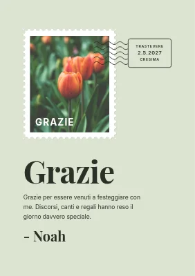 Biglietto di ringraziamento per la cresima — francobollo e timbro postale