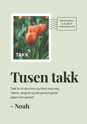 Konfirmasjonstakkekort — frimerke og poststempel