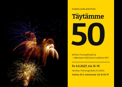 Yrityksen vuosijuhla — ilotulitus ja keltainen nauha