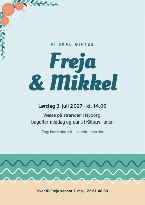 Bryllupsinvitation — strandbryllup ved havet