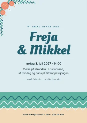 Bryllupsinvitasjon — strandbryllup ved havet