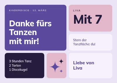 Kinderdisco — Dankeskarte mit Kacheln
