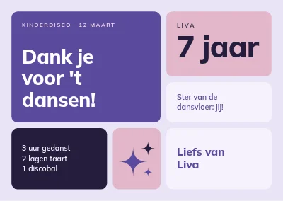 Kinderdisco — bedankkaartje met tegels