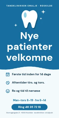 Dørplakat til tandlæge — vi tager nye patienter