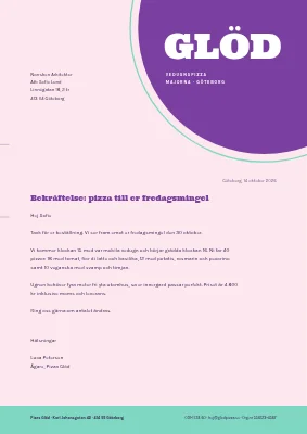 Brevpapper — pizzeria