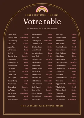 Plan de table — double cadre bohème