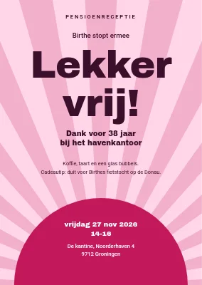 Afscheidsreceptie pensioen — opkomende zon en Eindelijk vrij!