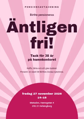 Pensionsavtackning — uppgående sol och Äntligen fri!