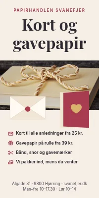 Dørplakat til papirhandel — kort og gavepapir