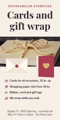 Door poster for a stationer — cards and wrapping paper