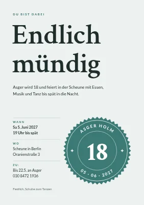 18. Geburtstag — Einladung mit Siegel