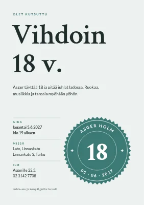 18-vuotissyntymäpäivä — kutsu sinetillä