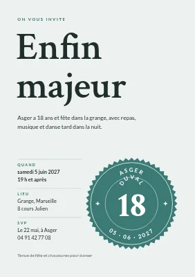 Anniversaire 18 ans — invitation avec un sceau