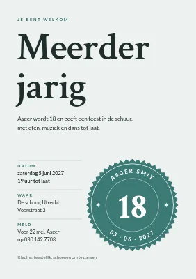 18e verjaardag — uitnodiging met een zegel