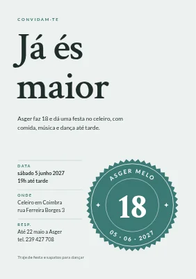 18.º aniversário — convite com selo