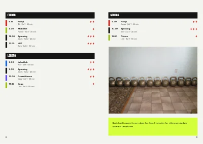 Side 8–9 af Sæsonprogram for fitnesscenter – 32 sider