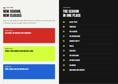 Pages 2–3 of Season programme for a fitness centre – 32 pages