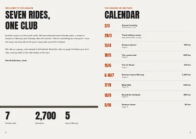 Pages 2–3 of Ride programme for a motorcycle club – 16 pages