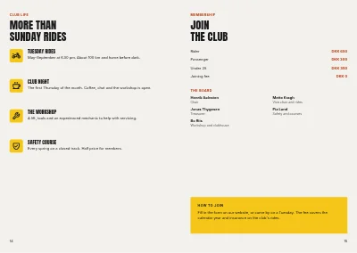 Pages 14–15 of Ride programme for a motorcycle club – 16 pages