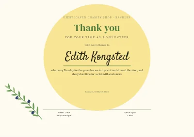 Thank you — charity shop volunteer