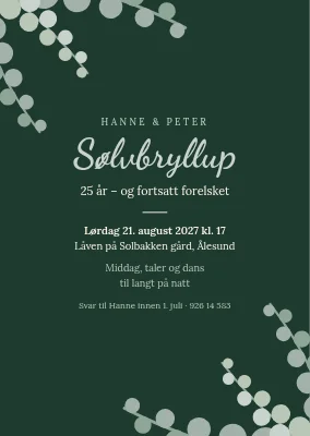 Sølvbryllup — sølvfarget eukalyptus på flaskegrønt