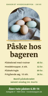 Dørplakat til bageri — påske hos bageren