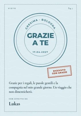 Biglietto di ringraziamento per la cresima — timbro del visto