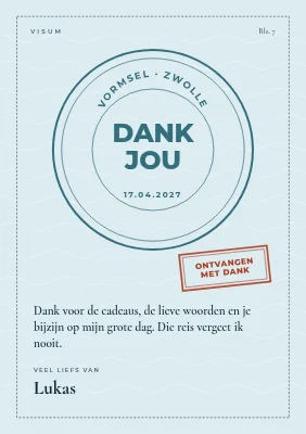 Bedankkaartje vormsel — visumstempel