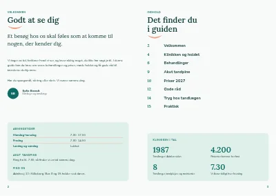 Side 2–3 af Informationsbrochure for tandklinik – 16 sider