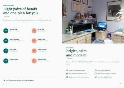 Pages 4–5 of Information brochure for a dental clinic – 16 pages