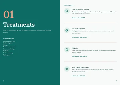 Pages 6–7 of Information brochure for a dental clinic – 16 pages