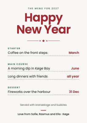 New Year card — a menu for the year ahead