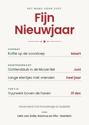 Nieuwjaarskaart — een menu voor het komende jaar