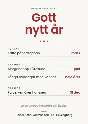 Nyårskort — en meny för året som kommer