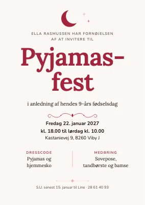 Pyjamasfest — invitation til børnefødselsdag