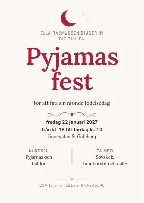 Pyjamasfest — inbjudan till barnkalas