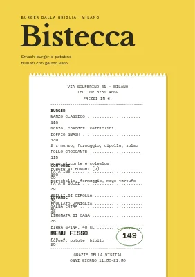 Menu hamburger come scontrino di cassa