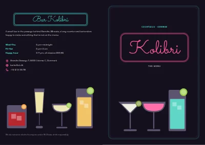 Cover of Cocktail menu for a bar – 12 pages