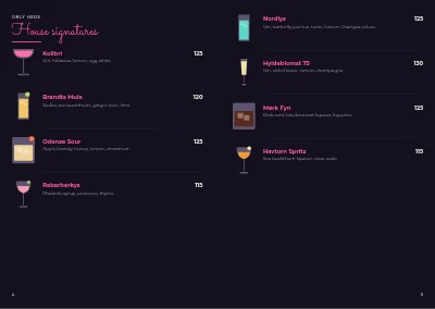Pages 4–5 of Cocktail menu for a bar – 12 pages
