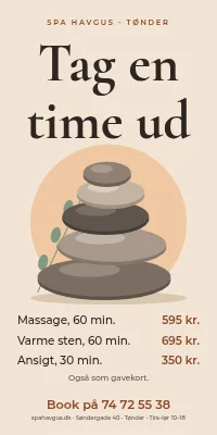 Dørplakat til spa — massage i 60 minutter