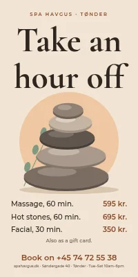Door poster for a spa — a 60-minute massage