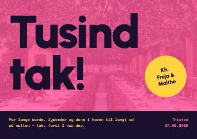 Takkekort — havebryllup i pink