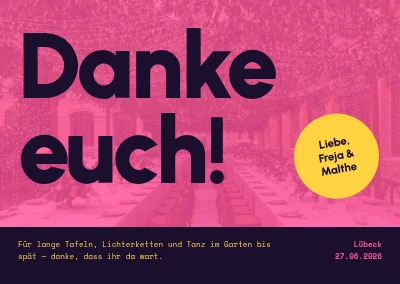 Dankeskarte — Gartenhochzeit in Rosa